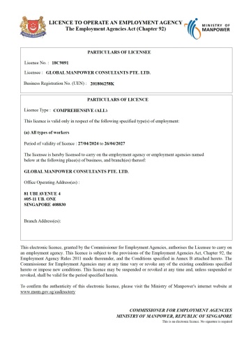 PARTICULARS OF LICENSEE